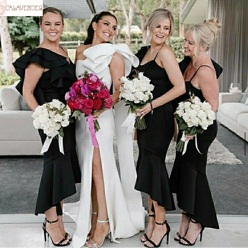 Mermaid Black Bridesmaid Dresses Hi-Lo with Ruffles robe demoiselle d honneur femme Elegant Dress Women for Wedding Party
Mermaid Black Bridesmaid Dresses Hi-Lo with Ruffles robe demoiselle d honneur femme Elegant Dress Women for Wedding Party