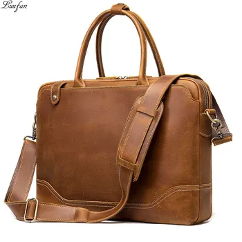 

Luufan Vintage Crazy Horse Leather Men's Briefcase 14" Laptop Bag Genuine Leather Business Handbag Shoulder Bag Male Work Tote