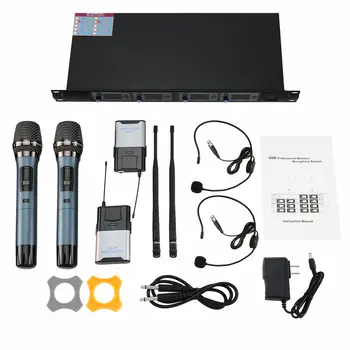 

GTD Audio 4x800 Paths UHF Diversity 2 Handheld&2 Headset Microphone Mic System Superior Sound Quality Professional Feature