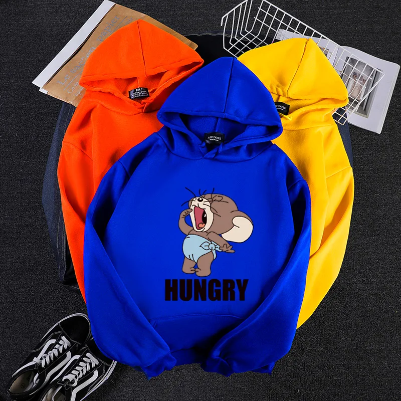 

Harajuku cute Jerry mouse print hoodies hip hop couples Oversized Men's sweatshirt Vintage All-match fashion black streetwear