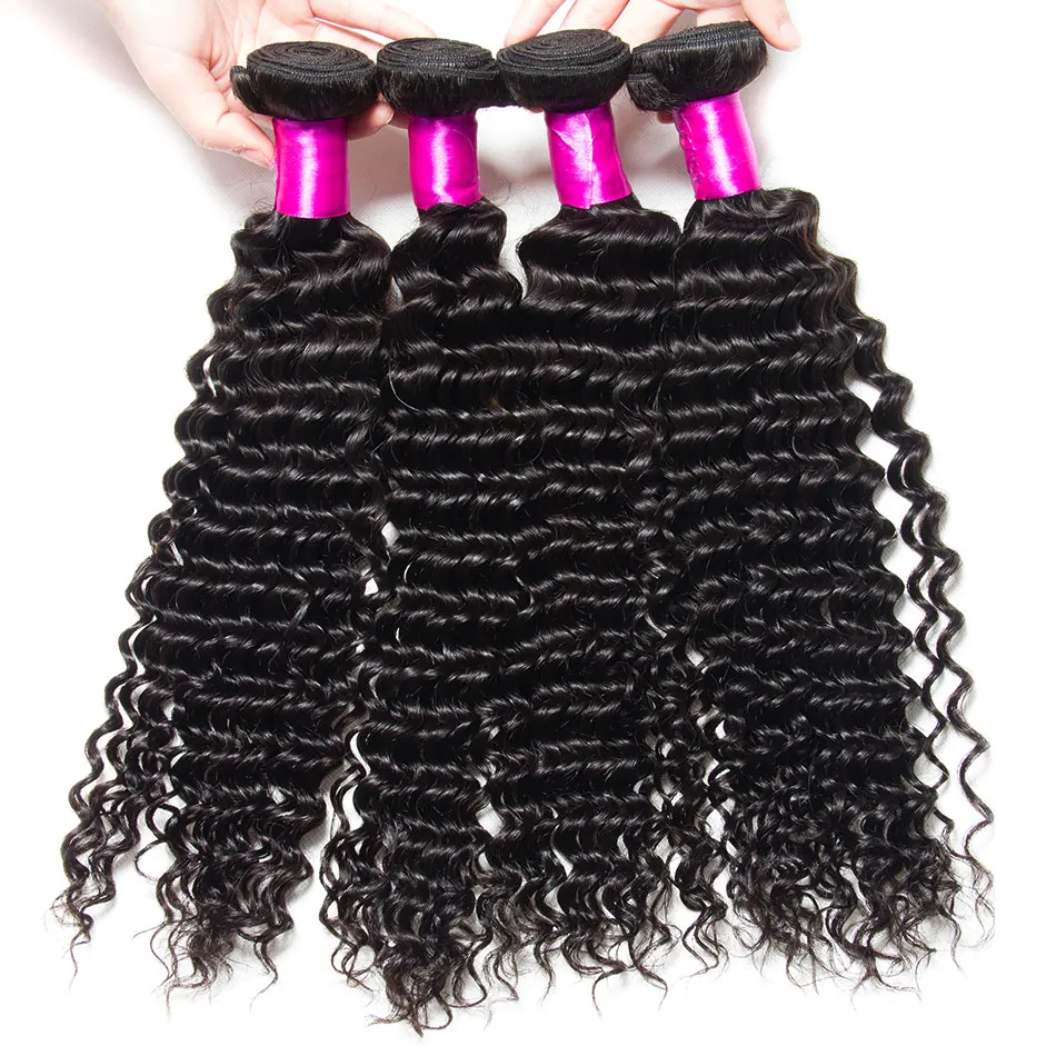 Malaysian Curly Hair 4 Bundle Human Hair Weaves Double Weft No Shedding Remy Hair Bundles Extensions Weft