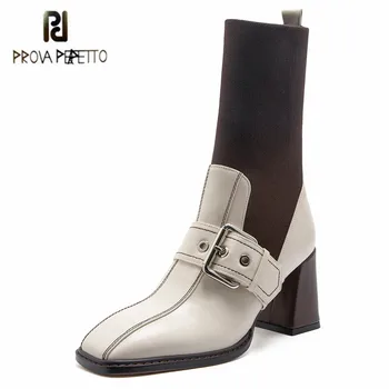 Prova Perfetto Sexy High Heel Boots Women Colour Mixture Square Toe Buckle Retro Boots Autumn Genuine Leather Mid Botas Mujer
Prova Perfetto Sexy High Heel Boots Women Colour Mixture Square Toe Buckle Retro Boots Autumn Genuine Leather Mid Botas Mujer