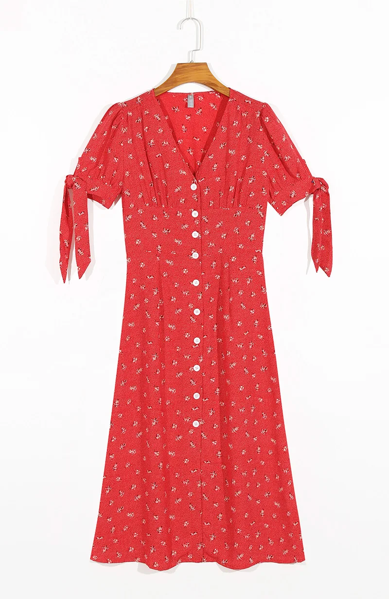 Floral Summer Dress 2020 Front Slit Sexy Bodycon Midi Dress Women V Neck Short Sleeve Tie Buttoned Elegant Vintage Dresses Floral Summer Dress 2020 Front Slit Sexy Bodycon Midi Dress Women V Neck Short Sleeve Tie Buttoned Elegant Vintage Dresses