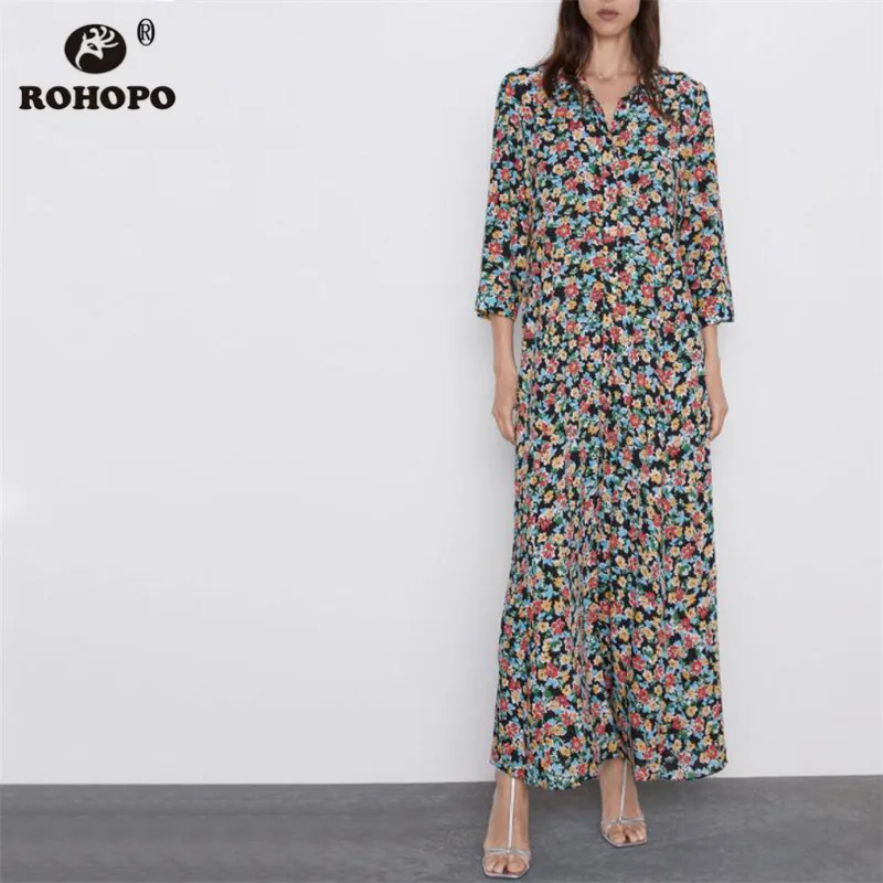 ROHOPO Three Quarter Floral Ankle Length Midi Dress Top Buttons Fly Sashes Autumn Holiday Vintage Pleated Vestido #9514
ROHOPO Three Quarter Floral Ankle Length Midi Dress Top Buttons Fly Sashes Autumn Holiday Vintage Pleated Vestido #9514
