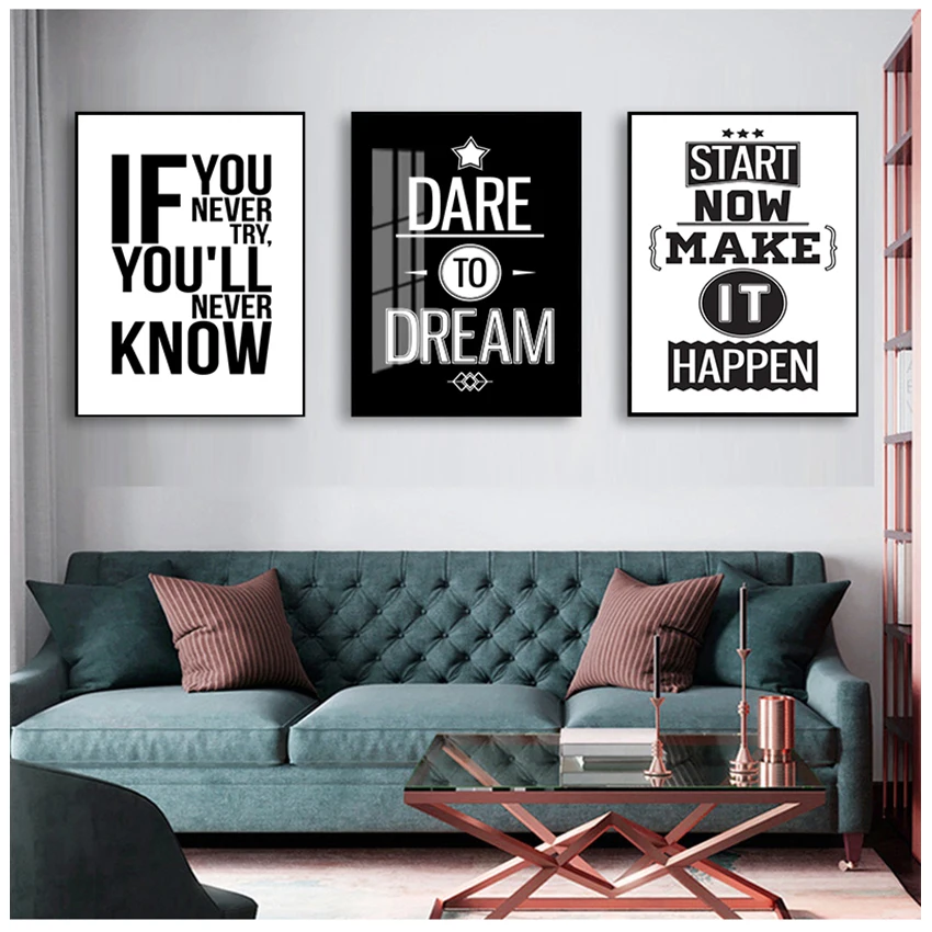 

Motivational Inspiring Quotes Wall Art Canvas Painting Nordic Posters and Prints Black White Wall Picture for Living Room Decor