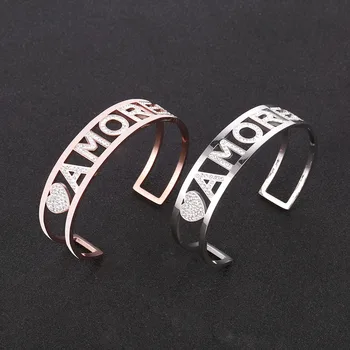 White Rhinestone AMORE Letters Bangles for Women Stainless Steel Open Cuff Bracelets Jewelry for Hand 2020 New
White Rhinestone AMORE Letters Bangles for Women Stainless Steel Open Cuff Bracelets Jewelry for Hand 2020 New