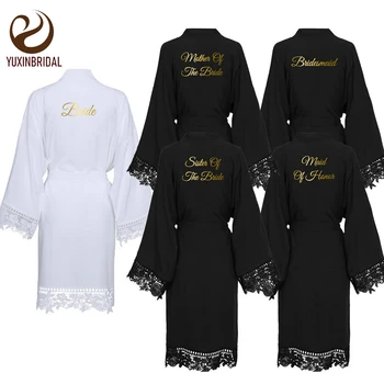YUXINBRIDAL 2019 New Black Solid Cotton Kimono Robes with Lace Women Wedding Bridal Robe Bathrobe Sleepwear White Gold Print 
YUXINBRIDAL 2019 New Black Solid Cotton Kimono Robes with Lace Women Wedding Bridal Robe Bathrobe Sleepwear White Gold Print