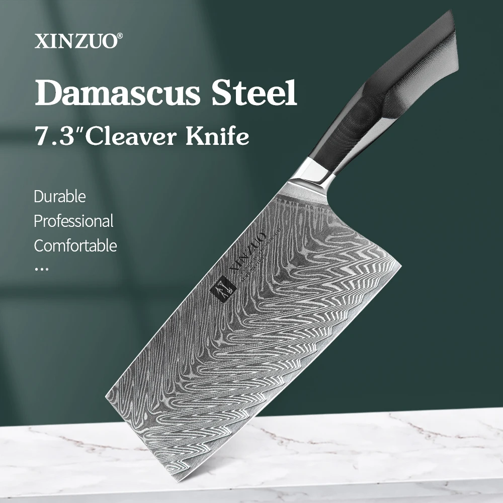

XINZUO 7.3'' Inches Cleaver Knife Janpanse 67 Layers Damascus Steel Meat Vegetable Cutter Slicing Butcher Knives G10 Handle