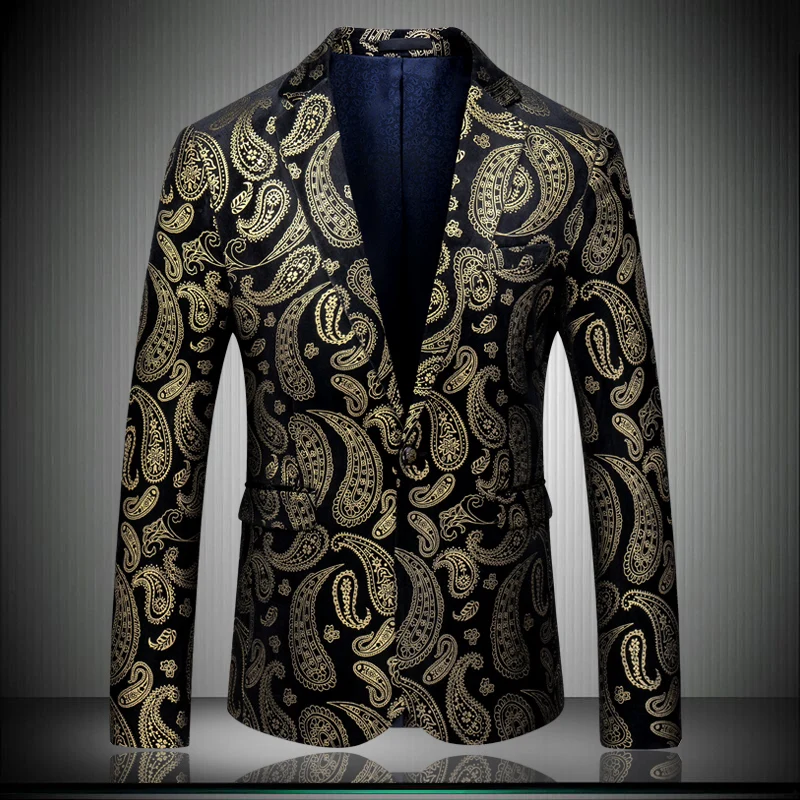 

High Quality Men's Casual Print Blazer Jacket Single Button 2019 US Designer Men Suit Jacket Slim Fit blazer masculino 8807