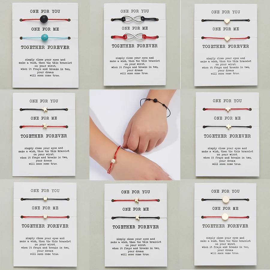 2pcs/set Heart Star Cross Charm Bracelets One for you one for me Red String Braiding Couple Bracelet for Men Women Wish Card
2pcs/set Heart Star Cross Charm Bracelets One for you one for me Red String Braiding Couple Bracelet for Men Women Wish Card