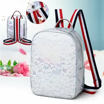 New Arrival Women Girls Fashion Lace Patchwork Laser Pu Leather Backpack Striped Back Belt School Bag Mini Rucksack Silver Blue 
New Arrival Women Girls Fashion Lace Patchwork Laser Pu Leather Backpack Striped Back Belt School Bag Mini Rucksack Silver Blue