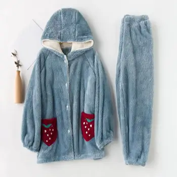 Two Piece Set Women Thick Warm Pajama Set Long Sleeve Full Trousers Flannel Nightgown Solid Winter Hooded Sleepwear Set
Two Piece Set Women Thick Warm Pajama Set Long Sleeve Full Trousers Flannel Nightgown Solid Winter Hooded Sleepwear Set