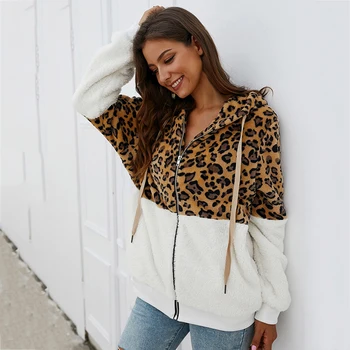 Women Zipper Loose Casual Jacket Fashion Leopard Patchwork Long Sleeve Coat Pocket Winter Plush Hooded Jackets For Women Outwear
Women Zipper Loose Casual Jacket Fashion Leopard Patchwork Long Sleeve Coat Pocket Winter Plush Hooded Jackets For Women Outwear