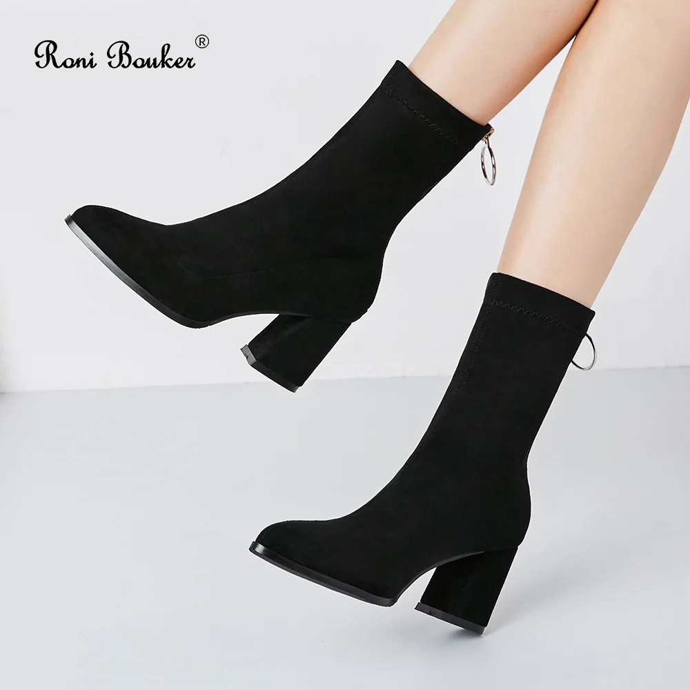 Roni Bouker Flock Ankle Boots Women Roman High Heels Square Heel Zip Booties Fashion Pointed Design Lady Party Shoes Woman Black
Roni Bouker Flock Ankle Boots Women Roman High Heels Square Heel Zip Booties Fashion Pointed Design Lady Party Shoes Woman Black