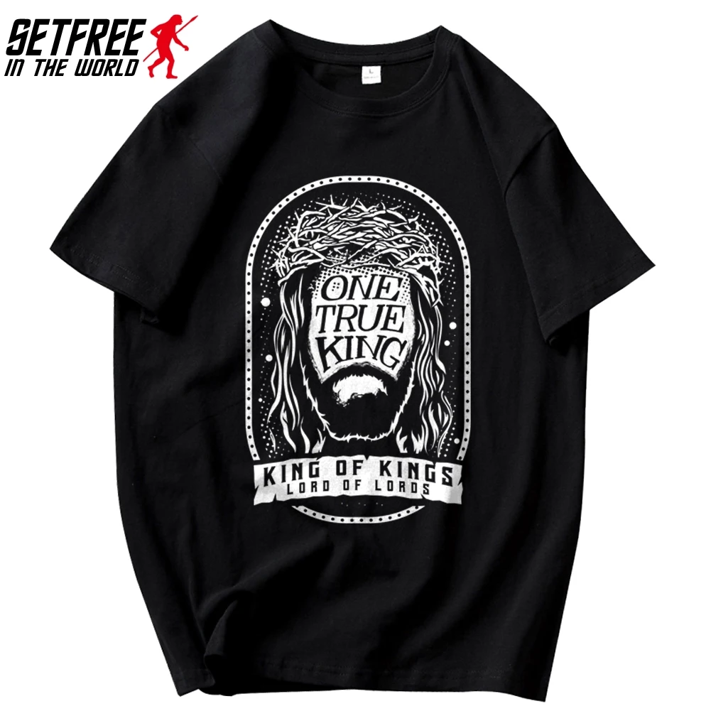 Jesus One True King Christian Men Tshirt Oversize Cotton Crewneck Custom Short Sleeve Mens T Shirts Fashion 2019 | Мужская одежда