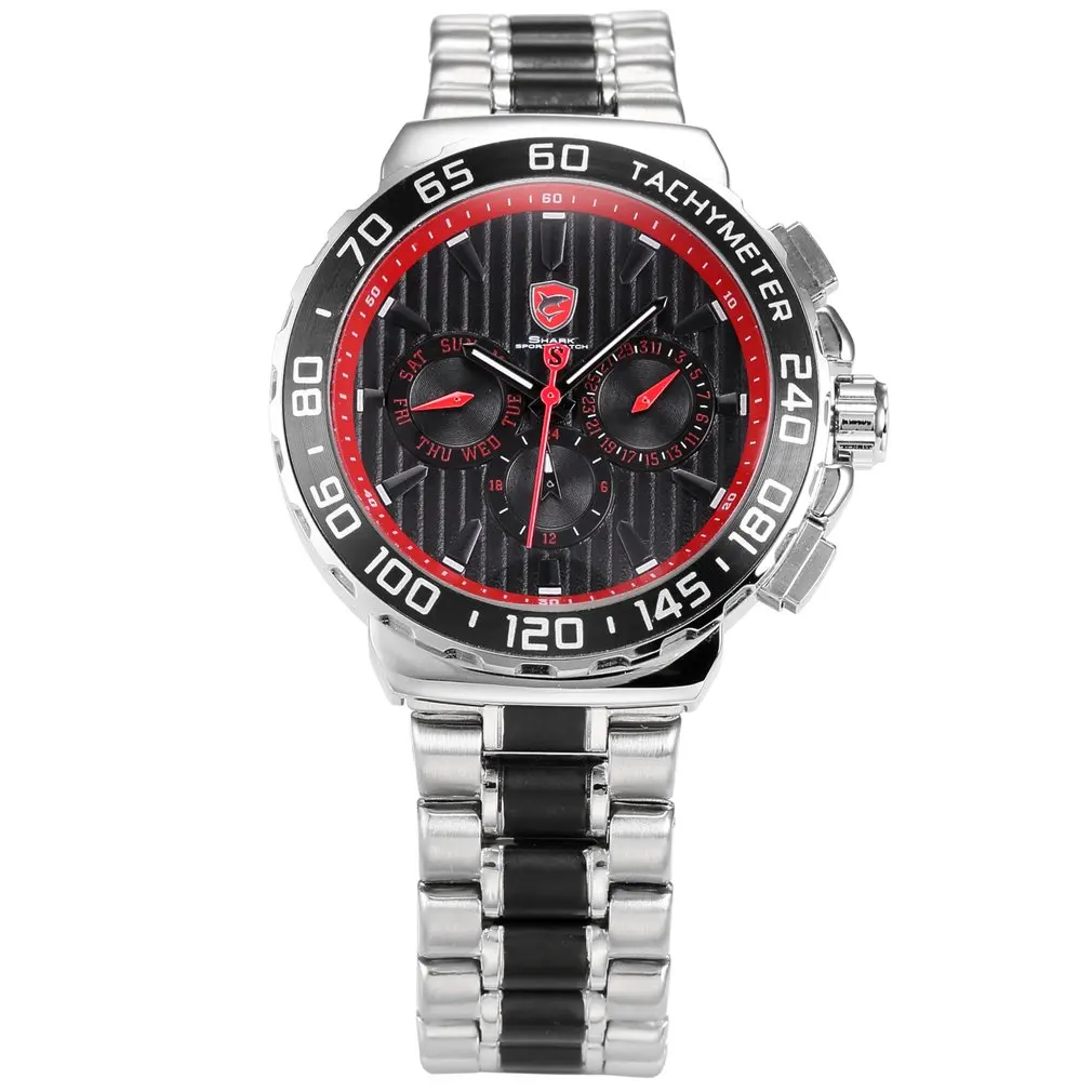 Blacknose Shark Sport Watch Red Silver Stainless Steel Band Auto Date Day Hidden Button Waterproof Men's Quartz Watches 2019
Blacknose Shark Sport Watch Red Silver Stainless Steel Band Auto Date Day Hidden Button Waterproof Men's Quartz Watches 2019