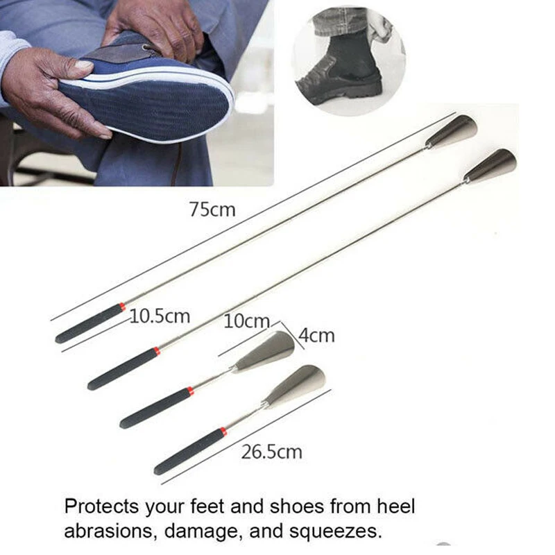 

2020 New Portable Telescopic Extendable Stainless Steel Long Handle Collapsible Shoe Horn Lifter Flexible Shoehorn Tool