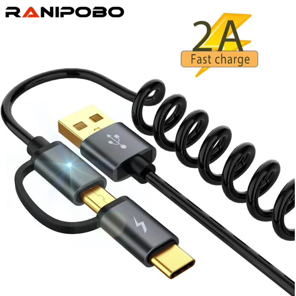 Spring Type C Cable Micro usb 2 in 1 Fast Charger Cable For Samsung Xiaomi Huawei USB C 2 in-1 Cord Retractable Microusb Cabo
Spring Type C Cable Micro usb 2 in 1 Fast Charger Cable For Samsung Xiaomi Huawei USB C 2 in-1 Cord Retractable Microusb Cabo