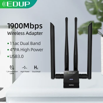 EDUP 1900Mbps USB WIFI Adapter Dual Band 2.4G/5Ghz 4*6dBi Antennas Converter Desktop Wireless WIFI USB 3.0 Network Card Receiver
EDUP 1900Mbps USB WIFI Adapter Dual Band 2.4G/5Ghz 4*6dBi Antennas Converter Desktop Wireless WIFI USB 3.0 Network Card Receiver