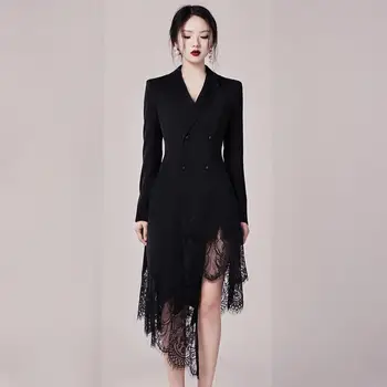 2020 New Spring Autumn Lace Patchwork Long Irregular Women Blazers and Jackets V-neck Black Work Office Lady Suit Dress
2020 New Spring Autumn Lace Patchwork Long Irregular Women Blazers and Jackets V-neck Black Work Office Lady Suit Dress