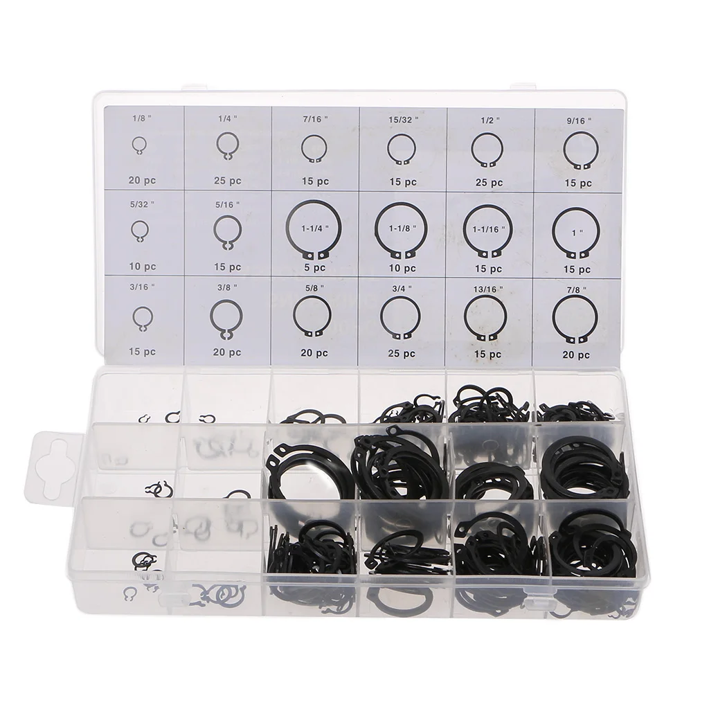 300Pcs 1-14" E-Clip Snap Circlip Kits Retaining Ring Retention of Bearings Assortment Case 94PC
300Pcs 1-14" E-Clip Snap Circlip Kits Retaining Ring Retention of Bearings Assortment Case 94PC