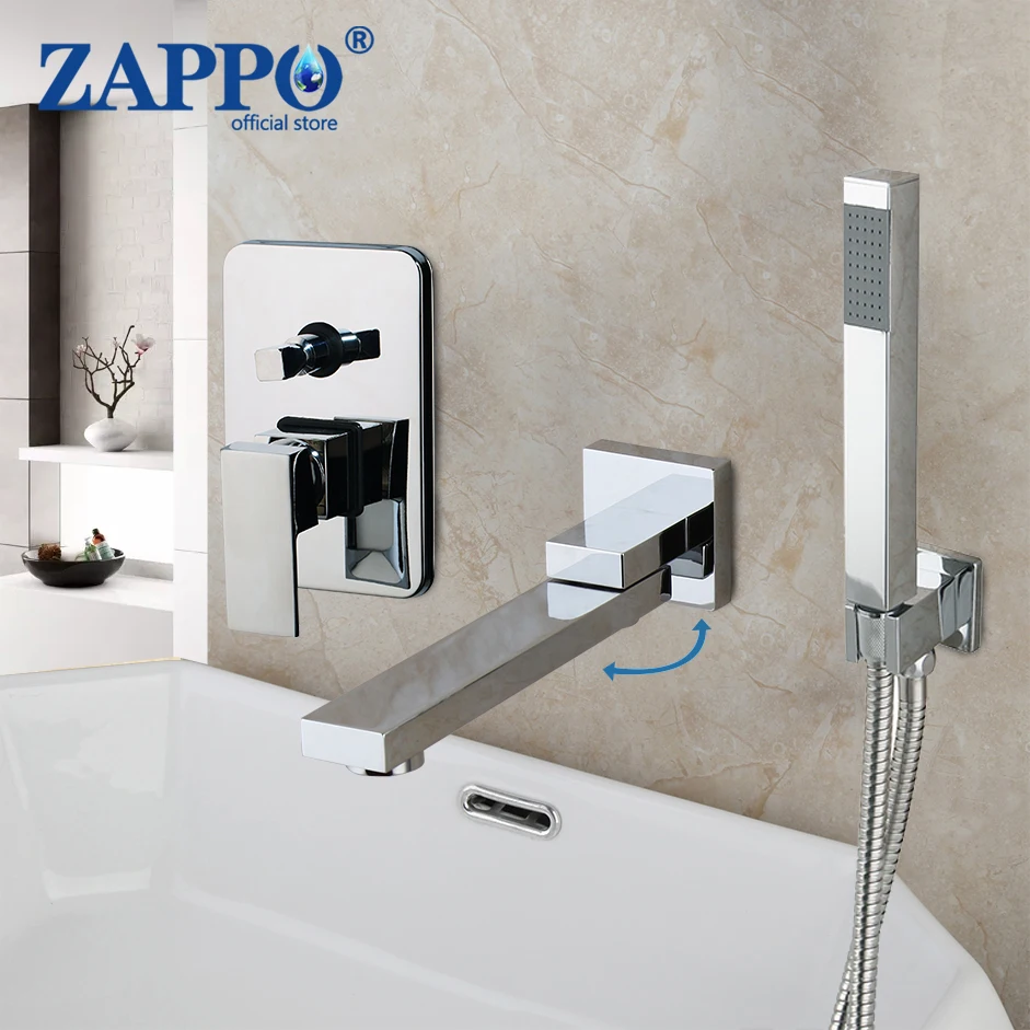 

ZAPPO Chrome Polished Bathroom Bathtub Shower Set Waterfall Mixer 360 Swivel Spout Mixer Solid Brass Shower Faucets Kits