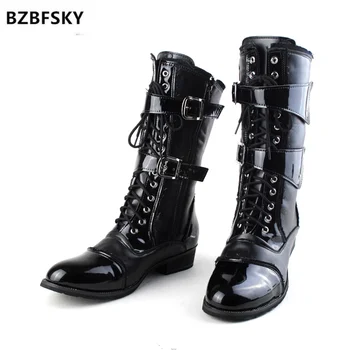 2021Mens Knight Boots Mid Leg Patent Leather Boots Long Military Boots for Man Waterproof Work SHoes Male Winter
2021Mens Knight Boots Mid Leg Patent Leather Boots Long Military Boots for Man Waterproof Work SHoes Male Winter
