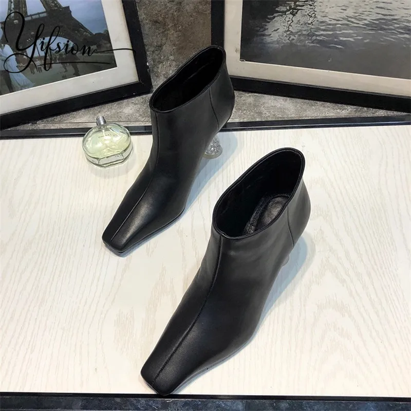 OLOME New Black White Genuine Leather Women Boots Square Toe Slip On Thin Mid Heel Women Autumn Ankle Boots Shoes Woman
OLOME New Black White Genuine Leather Women Boots Square Toe Slip On Thin Mid Heel Women Autumn Ankle Boots Shoes Woman