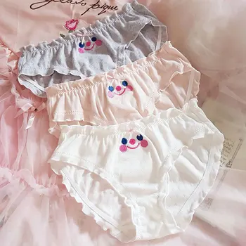 Princess sweet lolita underwear Japanese cute soft girl healing embroidery smiling face mid waist comfortable underwear LP116 
Princess sweet lolita underwear Japanese cute soft girl healing embroidery smiling face mid waist comfortable underwear LP116