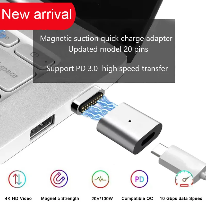 20 Pins Magnetic USB C Adapter Type C Connector PD Quick Charge For MacBook Pro For Huawei For Samsung Pixelbook Matebook
20 Pins Magnetic USB C Adapter Type C Connector PD Quick Charge For MacBook Pro For Huawei For Samsung Pixelbook Matebook