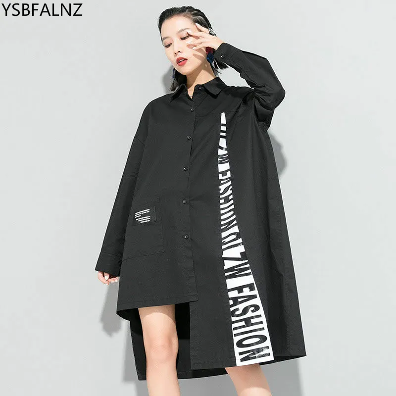 Tide Brand Women Tops Long Sleeve White Blouse Plus Size 2020 Spring Irregular Mid-length Black Shirt Loose Letter Streetwear
Tide Brand Women Tops Long Sleeve White Blouse Plus Size 2020 Spring Irregular Mid-length Black Shirt Loose Letter Streetwear