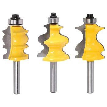 3Pcs 8mm Shank Architectural Molding Router Bit Set Woodworking Shape Milling Cutter Tool