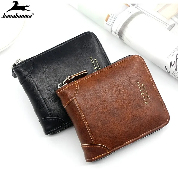 Фото Кожаный кошелек для мужчин клатч роскошный короткий бумажник с кармашком мелочи