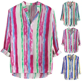 2019 Autumn Mens Cotton Blend Long Sleeve Striped Shirts Stylish Rainbow Stripe Casual Blouse 
2019 Autumn Mens Cotton Blend Long Sleeve Striped Shirts Stylish Rainbow Stripe Casual Blouse