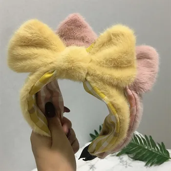 

Haimeikang Fashion Lamb Wool Headband New Plush Rabbit Ears Bezel Headdress Knotting Bow Head Hoop Hair Accessories Female Tiara