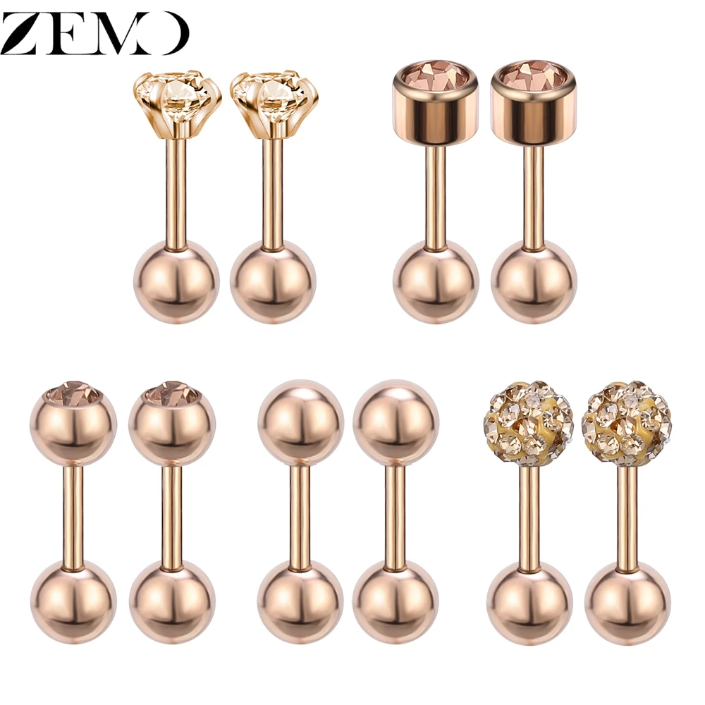 ZEMO 5 pair/lot Luxury Rose Gold Studs Earrings for Women Ball Earring Shinning Crystal Ear Piercing Cartilage Jewelry Accessory
ZEMO 5 pair/lot Luxury Rose Gold Studs Earrings for Women Ball Earring Shinning Crystal Ear Piercing Cartilage Jewelry Accessory