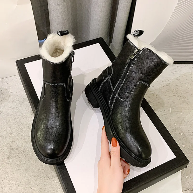 Women Snow Boots Cowhide Warm Winter Martin Shoes Ladies Plus Fleece Ankle Boots Black Side Zipper Genuine Leather Women's Shoes
Women Snow Boots Cowhide Warm Winter Martin Shoes Ladies Plus Fleece Ankle Boots Black Side Zipper Genuine Leather Women's Shoes