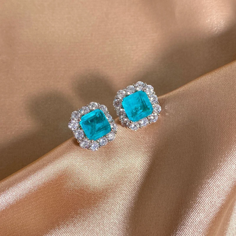OEVAS 100% 925 Sterling Silver Paraiba Tourmaline Gemstone Earrings Party Ear Studs Fine Jewelry Wholesale Drop Shipping