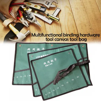 

10/14Pcs Bundled canvas tool bag Pockets Double Opening Offset Ring Spanner Kit Case Tool Bag Spanner Wrench Roll Up Storage Bag