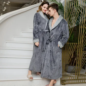 Couple Bath Robe Sets Autumn Winter Flannel Splicing Nightgown Long Size Enlarged Thickened Men's and Women's Pajamas Bathrobe
Couple Bath Robe Sets Autumn Winter Flannel Splicing Nightgown Long Size Enlarged Thickened Men's and Women's Pajamas Bathrobe