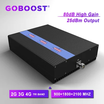 

GOBOOST 80dB Tri Band Signal Booster GSM Repeater 2G 3G 4G 900MHz UMTS 2100MHz LTE DCS 1800MHz Cellular Amplifier 3G 4G Signal