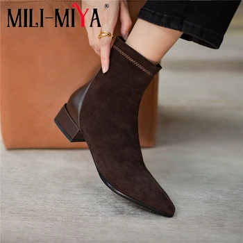 MILI-MIYA Fashion Women Stretch Kid Suede Ankle Boots Slip-On Solid Color Pointed Toe Square Heels Motorcycle Boots Size 34-40 
MILI-MIYA Fashion Women Stretch Kid Suede Ankle Boots Slip-On Solid Color Pointed Toe Square Heels Motorcycle Boots Size 34-40