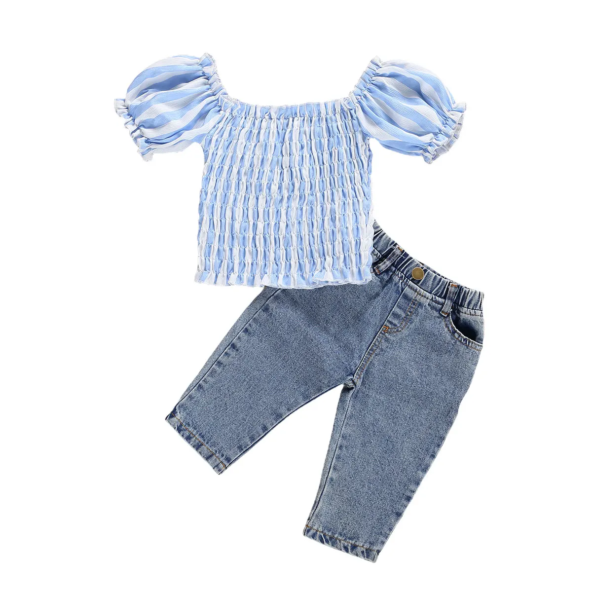 2 Pieces Toddler Baby Little Kids Summr Suit Set Fashion Striped U-Neck Short Sleeve Top and Solid Color Jeans for Girls 1-6Y
2 Pieces Toddler Baby Little Kids Summr Suit Set Fashion Striped U-Neck Short Sleeve Top and Solid Color Jeans for Girls 1-6Y