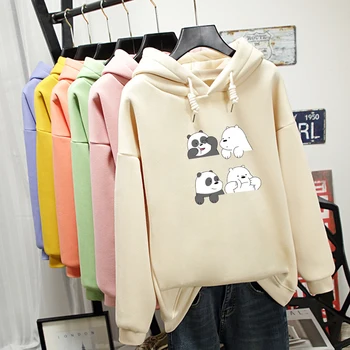 Two Bears Print Funny Graphics Warm Kawaii Sweatshirt Streetwear Pullover Fleece Kpop Oversized Hoodie Harajuku Feminine Itself