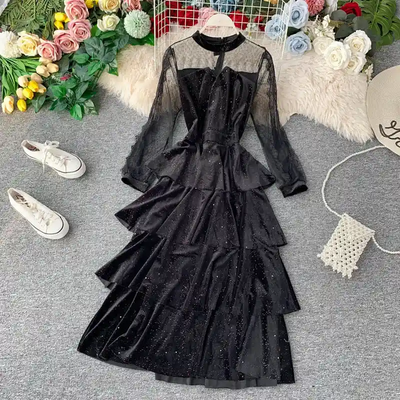 NiceMix 2019 Winter Elegant Dress Sexy Black Long Sleeve Retro Bottomed Vestidos French O-neck Solid Color Gold Velvet Temperame
NiceMix 2019 Winter Elegant Dress Sexy Black Long Sleeve Retro Bottomed Vestidos French O-neck Solid Color Gold Velvet Temperame