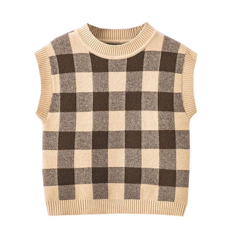 

Plaid Toddler Sweater Vests Cotton Boys Girls Pullover Baby Knitted Wear 1-6y Fall Winter Children Tops Kids Clothes
