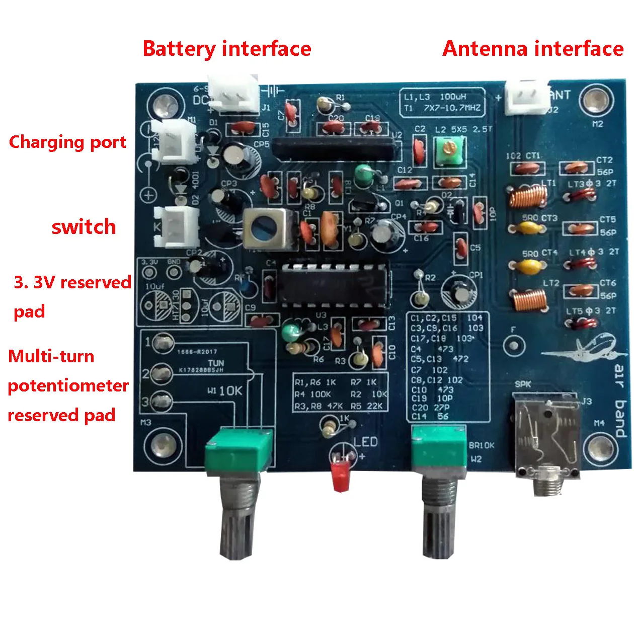 R2017 Aviation Band Receiver 118-136MHz High Sensitivity Aviation Radio AM DIY Kit Calls Between Aircraft And Tower VHF Antenna
R2017 Aviation Band Receiver 118-136MHz High Sensitivity Aviation Radio AM DIY Kit Calls Between Aircraft And Tower VHF Antenna