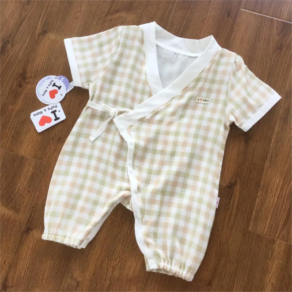 

Baby Japanese Style Cotton Siamese Kimono Lattice Design Infants Print Costume Unisex Boys Girls Pajamas Jumpsuit ZL613