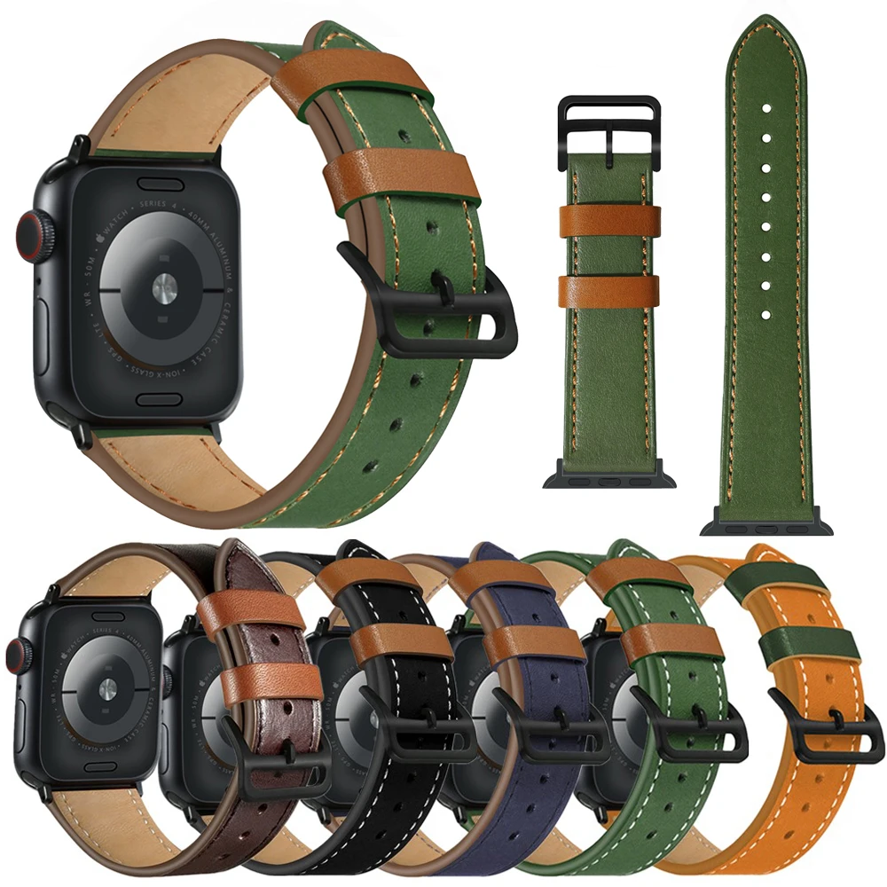 Ремешок кожаный для Apple Watch Band Series 6/SE/5/4/3/2 мужской/женский браслет iWatch 40 мм 44 38 42