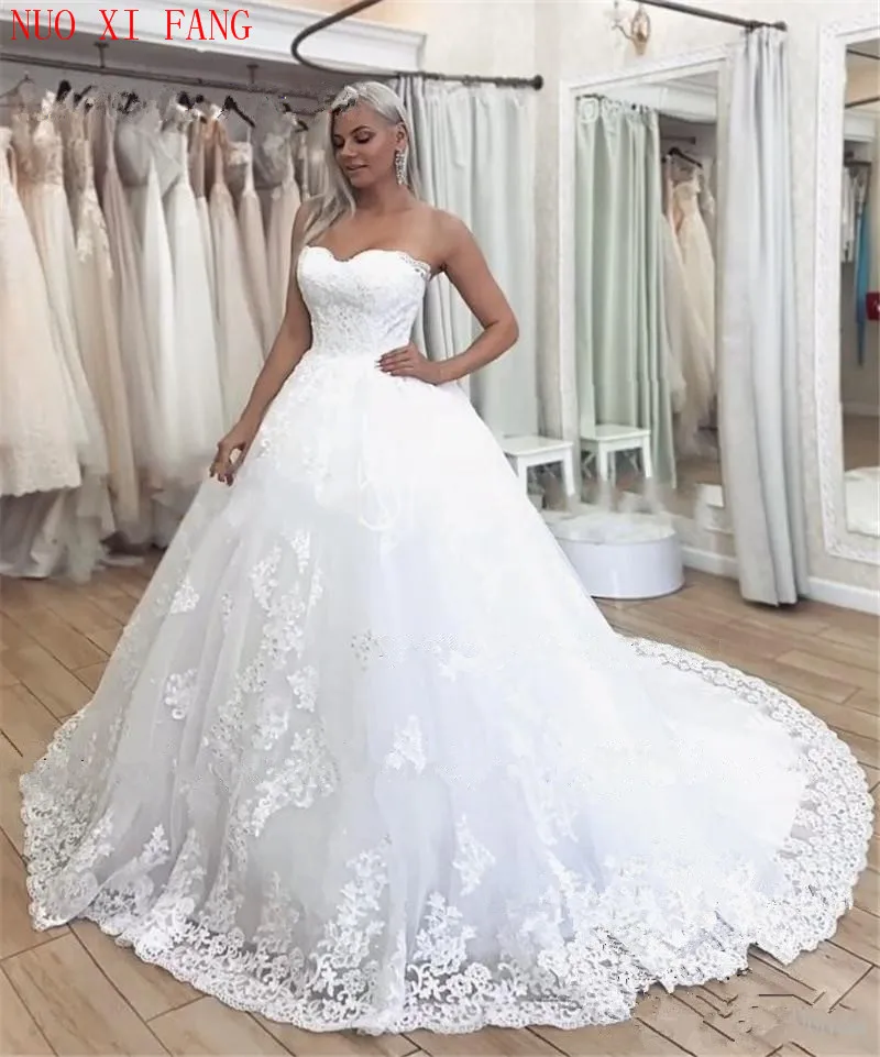 

NUOXIFANG Vintage Vestidos De Novia casamento 2020 Bridal Gowns Ball Gown Lace Applique Wedding Dress Robe De Mariee trouwjurk